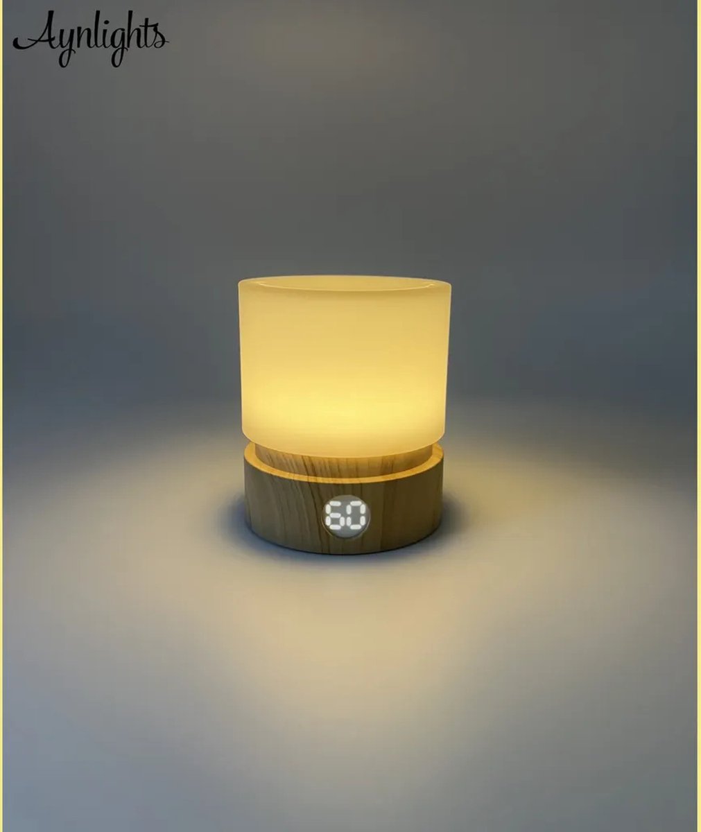 Aynlights® Draadloze Tafellamp/ nachtlamp LED – Draadloze Lamp Nachtkastje - Bamboo bruin