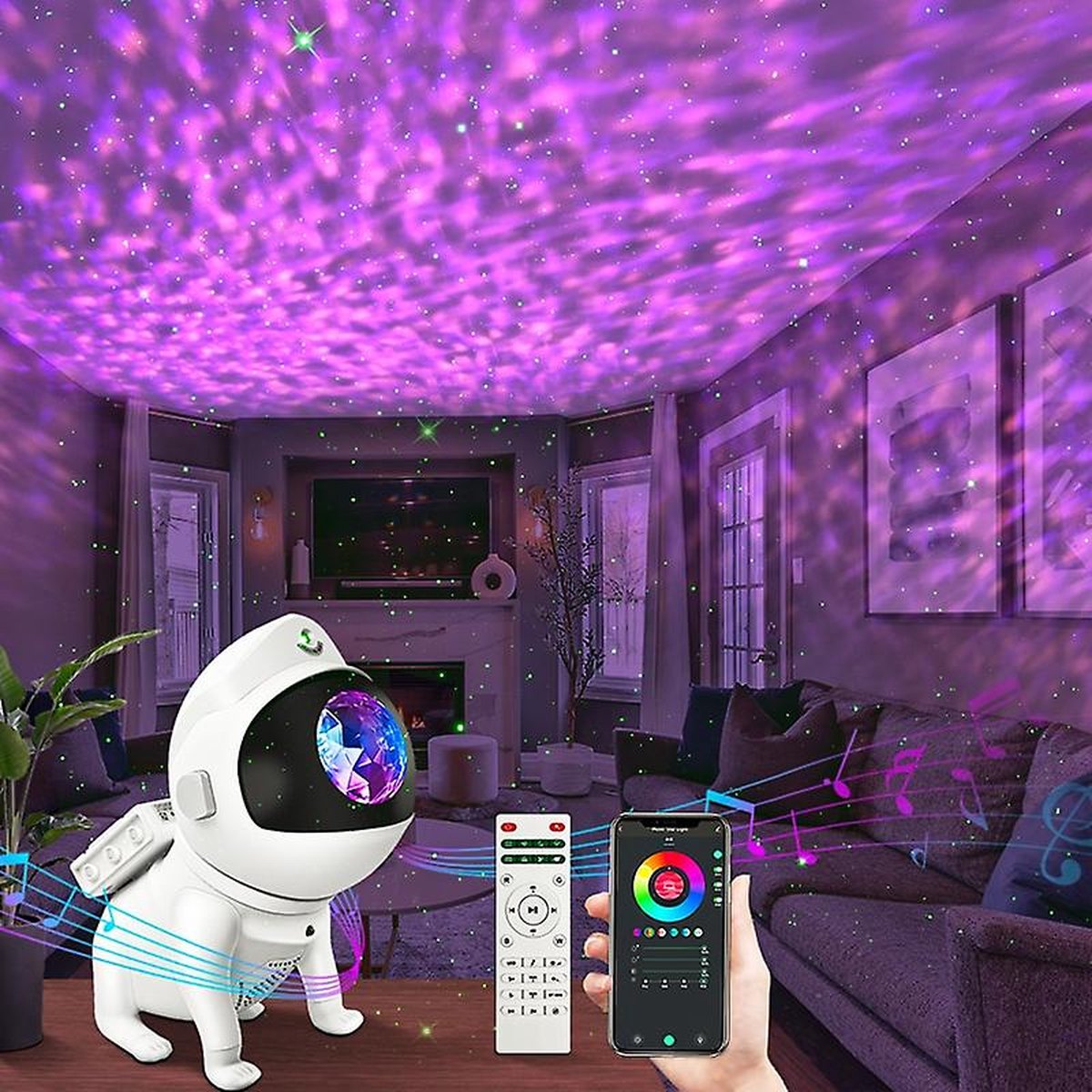 Aynlights® 2024 - Slimme Space dog Sterren Projector bluetooth Muziekspeaker - White Noise