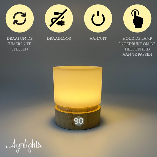 Aynlights® Draadloze Tafellamp/ nachtlamp LED – Draadloze Lamp Nachtkastje - Bamboo bruin