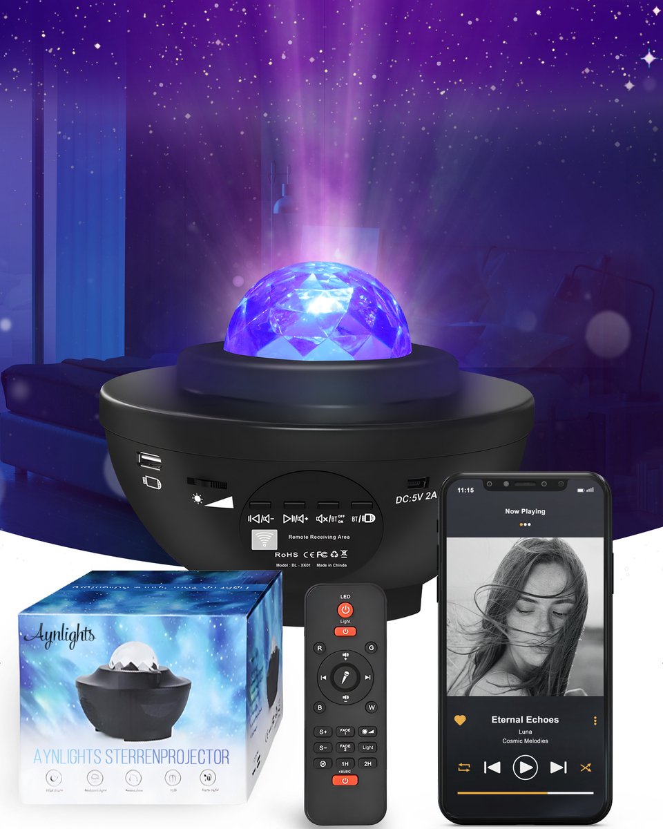 Aynlights® - 2024 -Sterrenhemel met Bluetooth Muziekspeaker