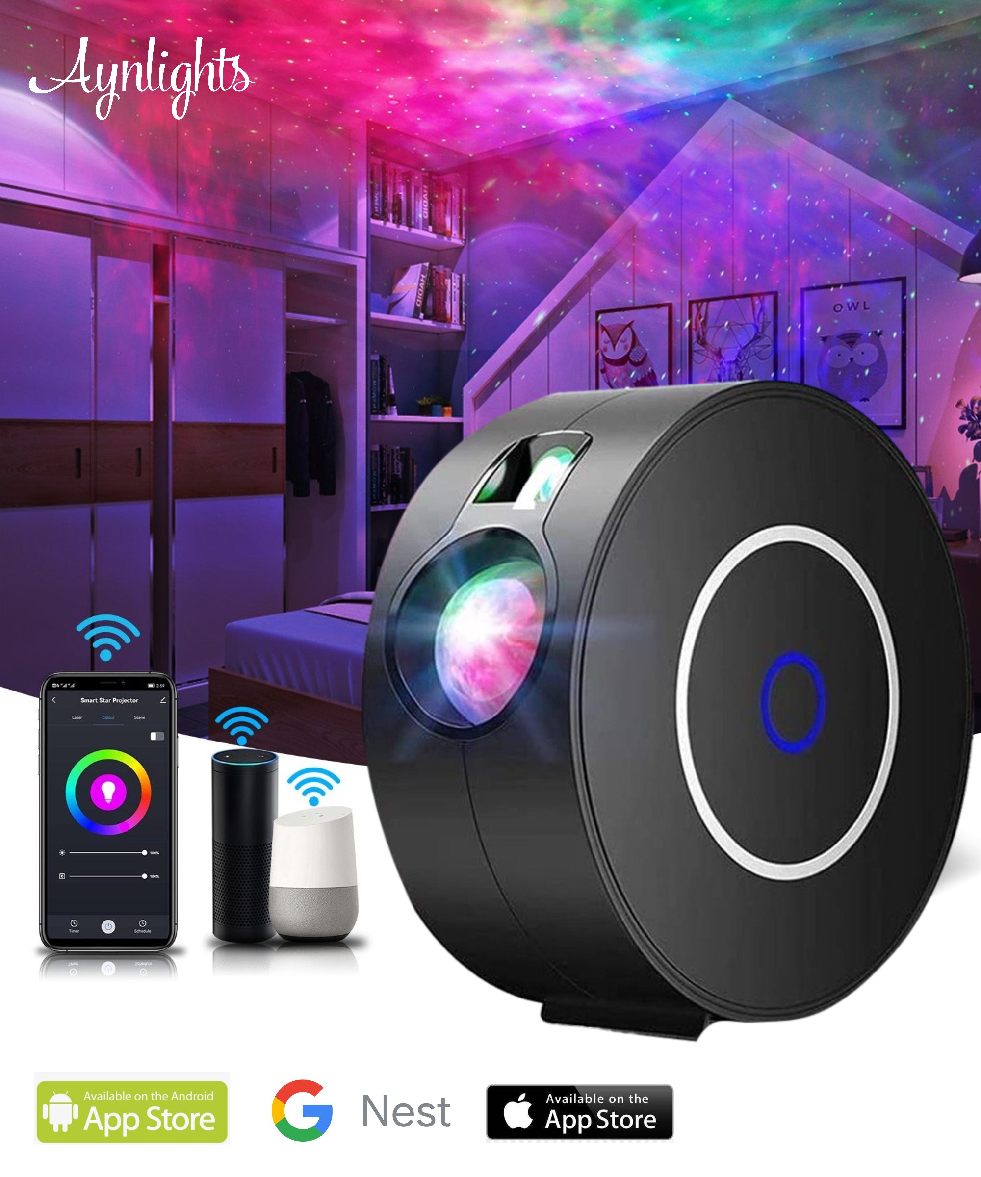 Aynlights® Smart Wifi Star Projektor – SCHWARZ – Steuerung per APP