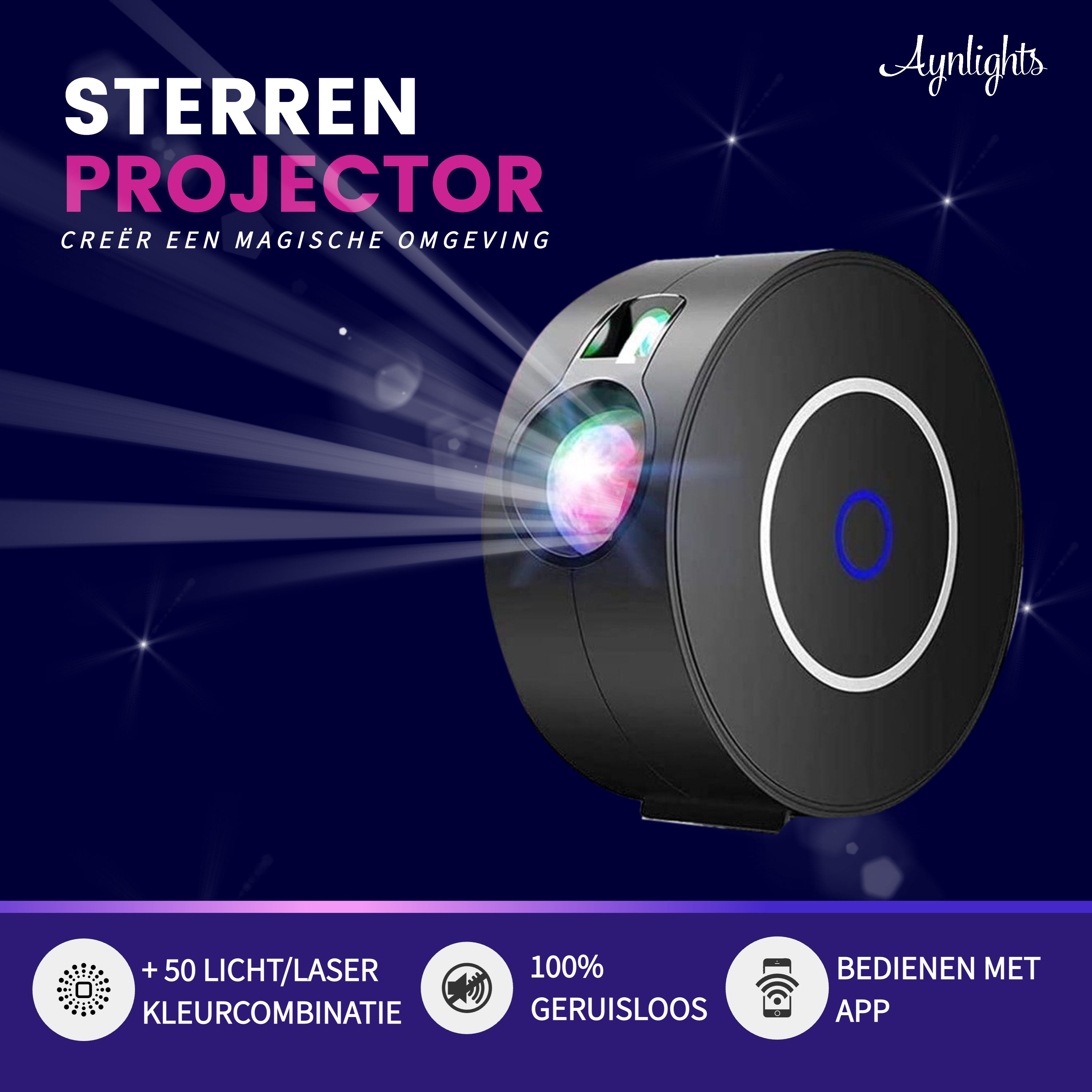 Aynlights® Smart Wifi Star Projektor – SCHWARZ – Steuerung per APP