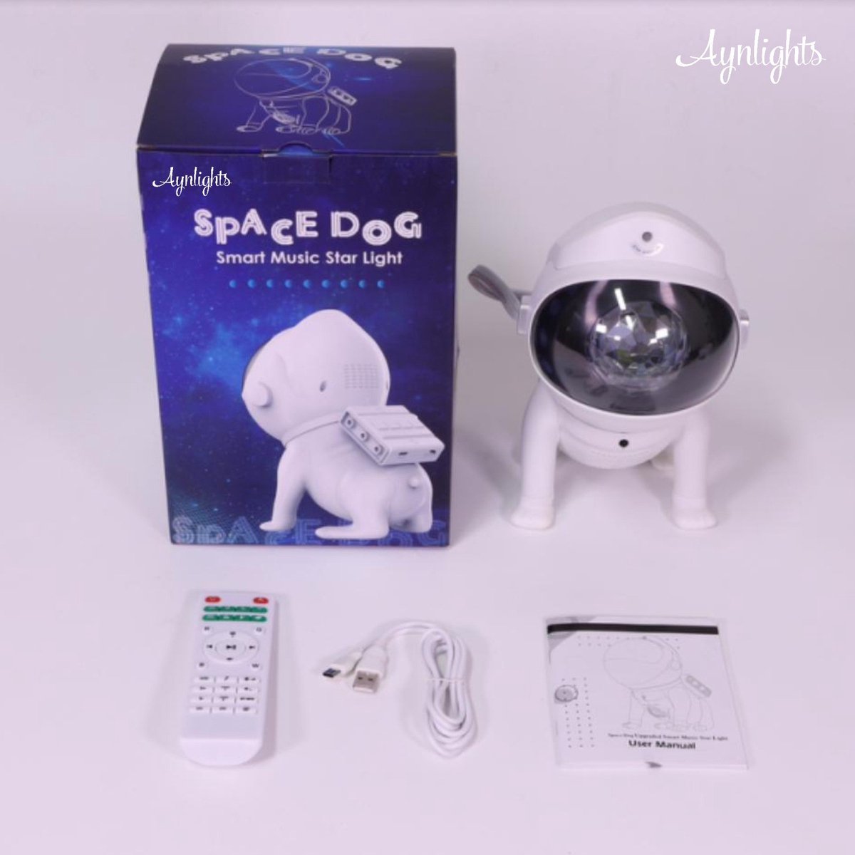 Aynlights® 2023 – Smart Space Dog Sternprojektor – Bluetooth-Galaxieprojektor – Musiklautsprecher – Weißes Rauschen – Sternenhimmelprojektor – Sternprojektor – Steuerung per App, Gerät, App, Geschenktipp