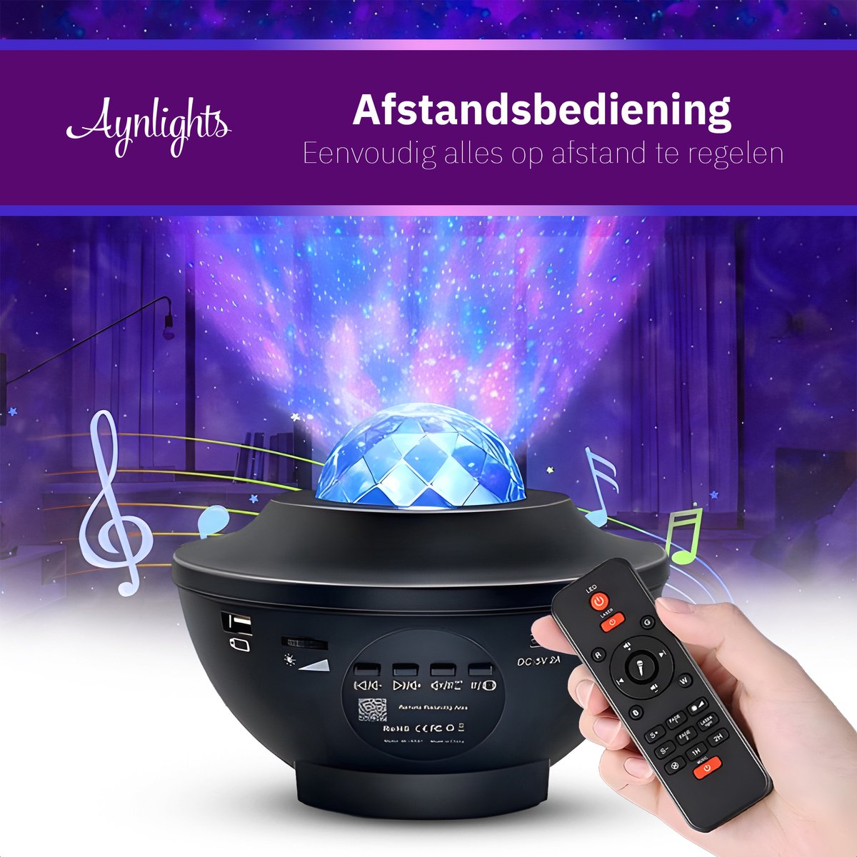 Aynlights® Original Sternenprojektor – Galaxienprojektor – Sternenhimmel – Bluetooth mit Musik – 2 Jahre Garantie – LED- und Laserlampe – Nachtlampe