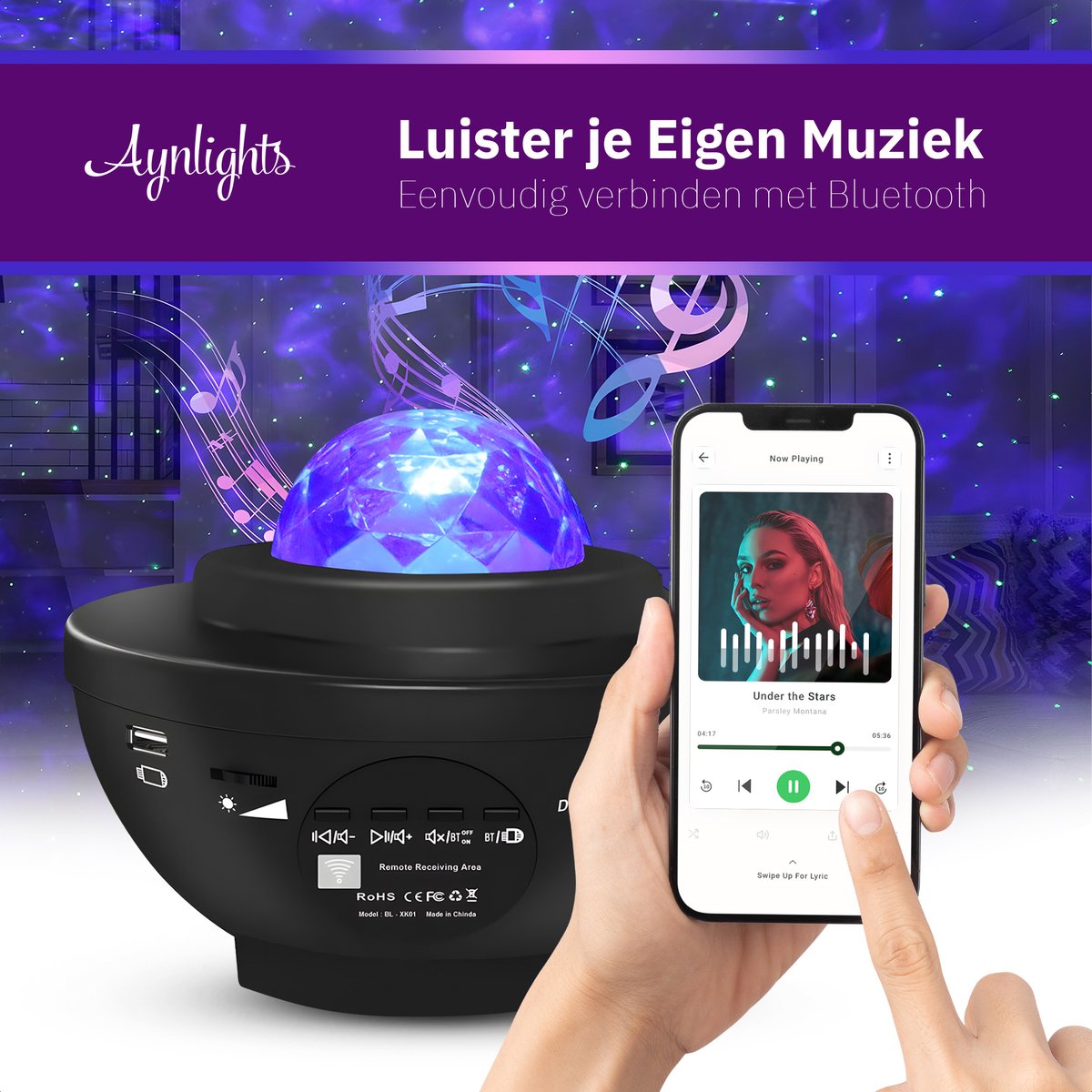 Aynlights® Original Sternenprojektor – Galaxienprojektor – Sternenhimmel – Bluetooth mit Musik – 2 Jahre Garantie – LED- und Laserlampe – Nachtlampe