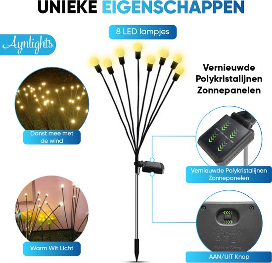 Aynlights® - 2024 - 2 STUKS - Solar Tuinverlichting - WARM WIT LICHT