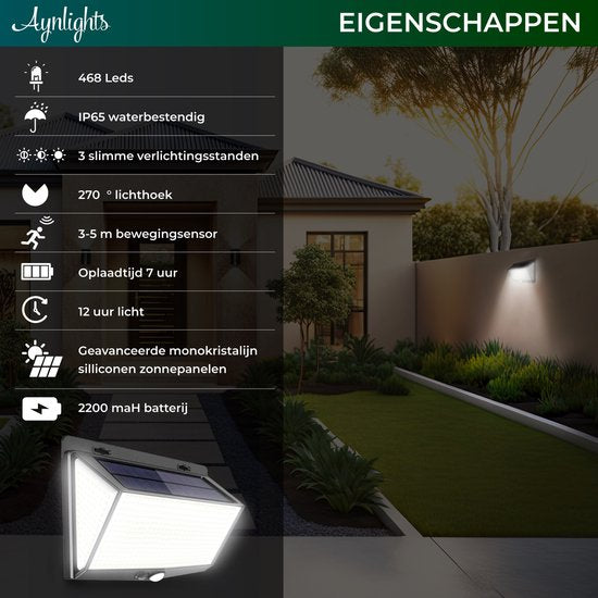 Aynlights® -2024 - 2 STUKS - Solar Buitenlamp met Bewegingssensor