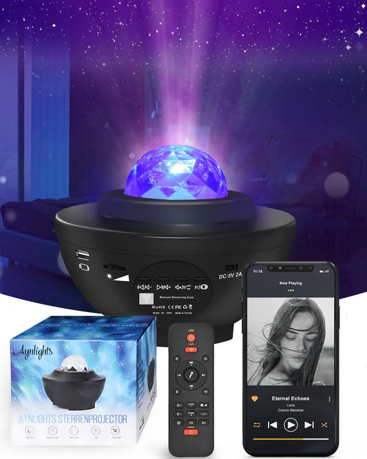Aynlights® Originele Sterren Projector - Galaxy projector - Sterrenhemel - Bluetooth met Muziek - 2 Jaar Garantie - Led en Laser Lamp - Nachtlamp