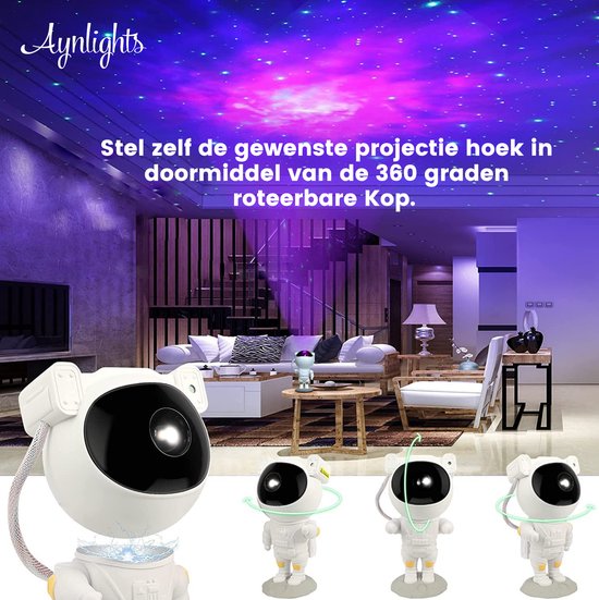 Aynlights® Astronauten-Sternprojektor – WEISS – Bedienung per Fernbedienung